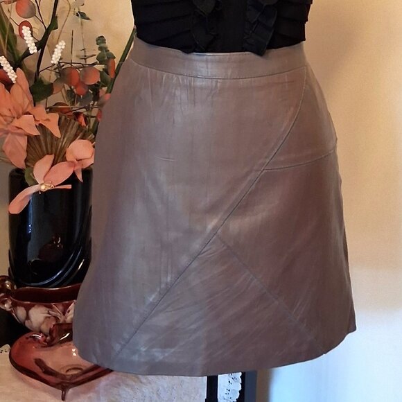 NWOT st-martins Light Brown Lined Genuine Leather Mini High Waist Short Skirt - Picture 4 of 9